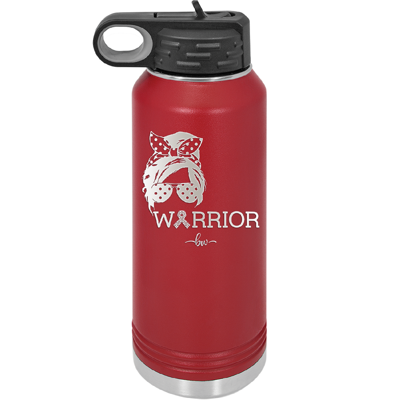 Breast Cancer Warrior Woman With Bow - Laser Engraved Stainless Steel Drinkware - 1519 -