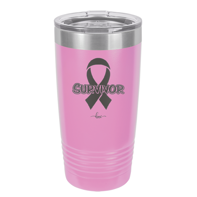 Breast Cancer Survivor Ribbon - Laser Engraved Stainless Steel Drinkware - 1522 -