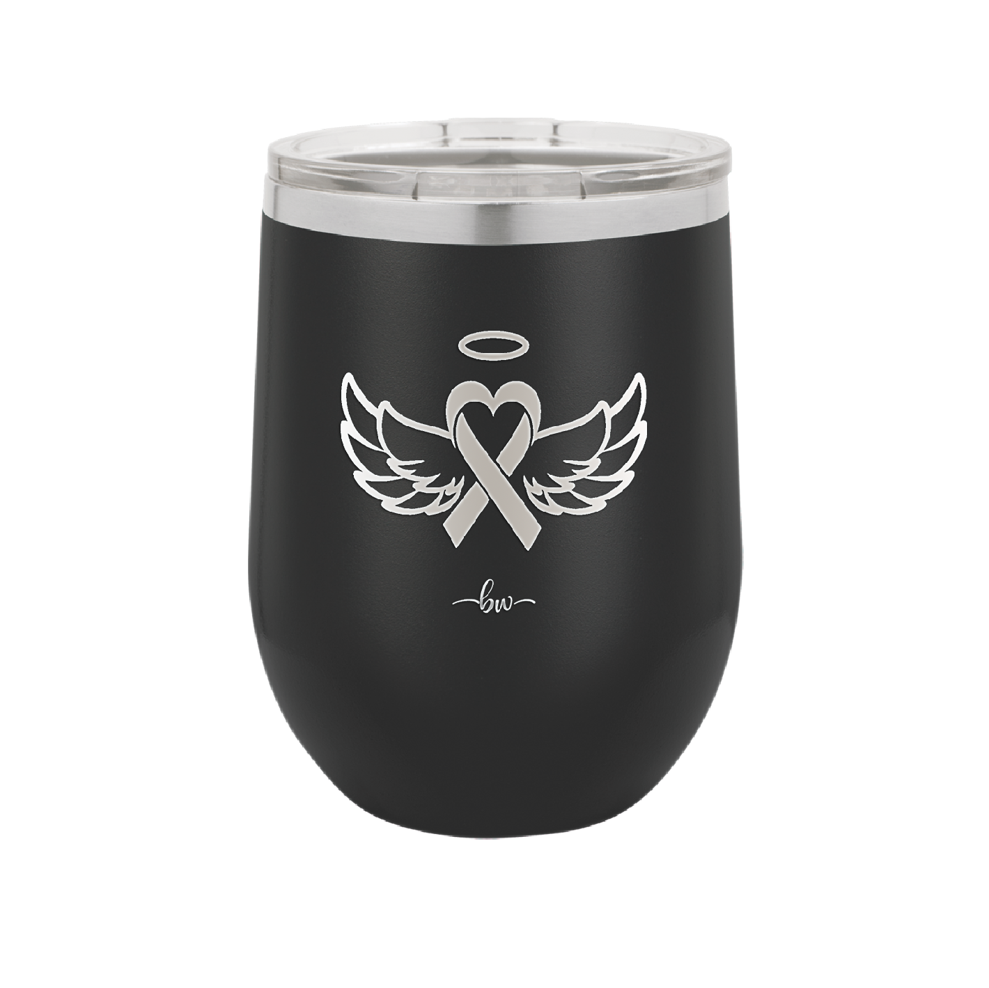 Breast Cancer Ribbon Wings Halo - Laser Engraved Stainless Steel Drinkware - 1523 -