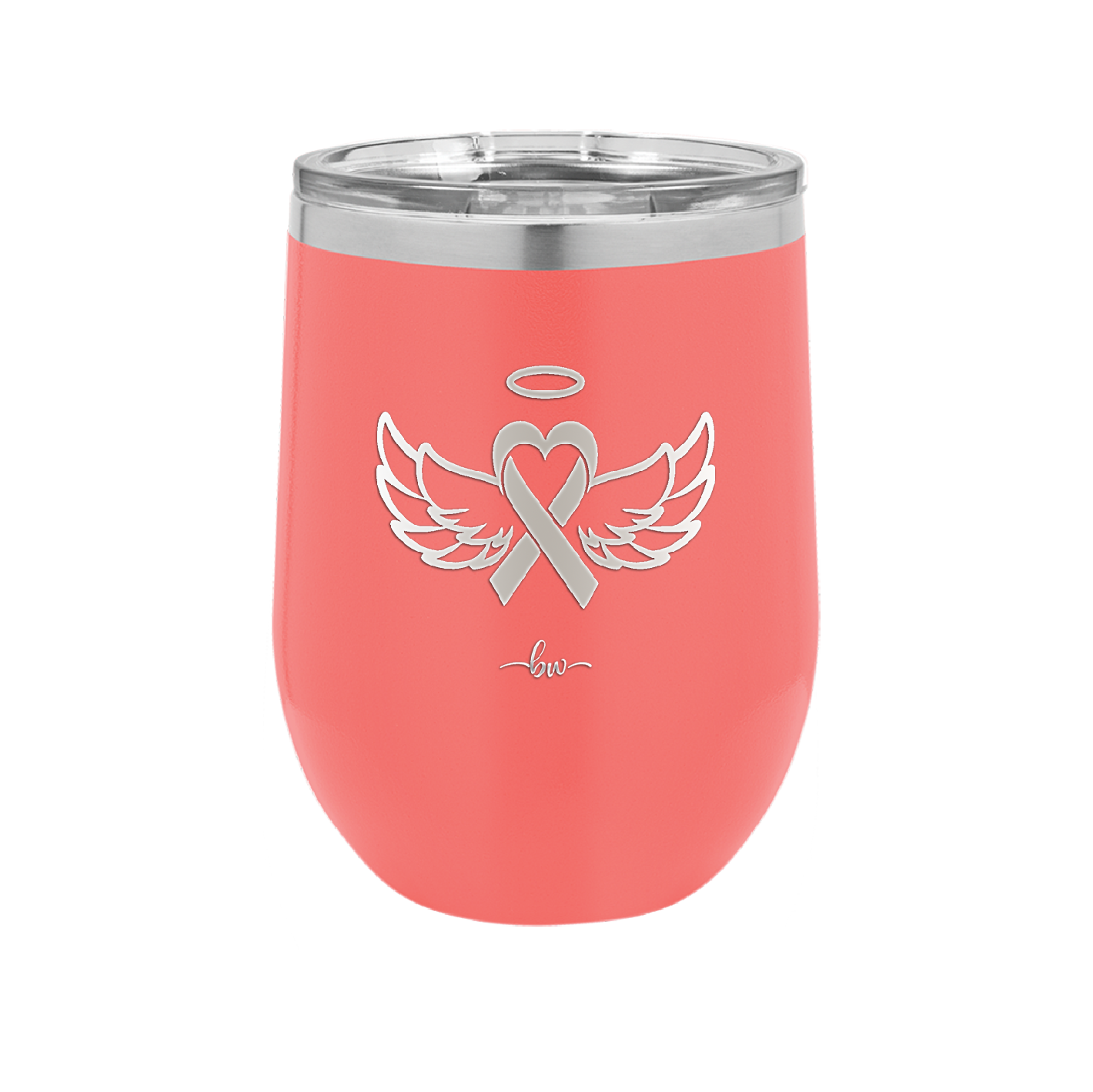 Breast Cancer Ribbon Wings Halo - Laser Engraved Stainless Steel Drinkware - 1523 -