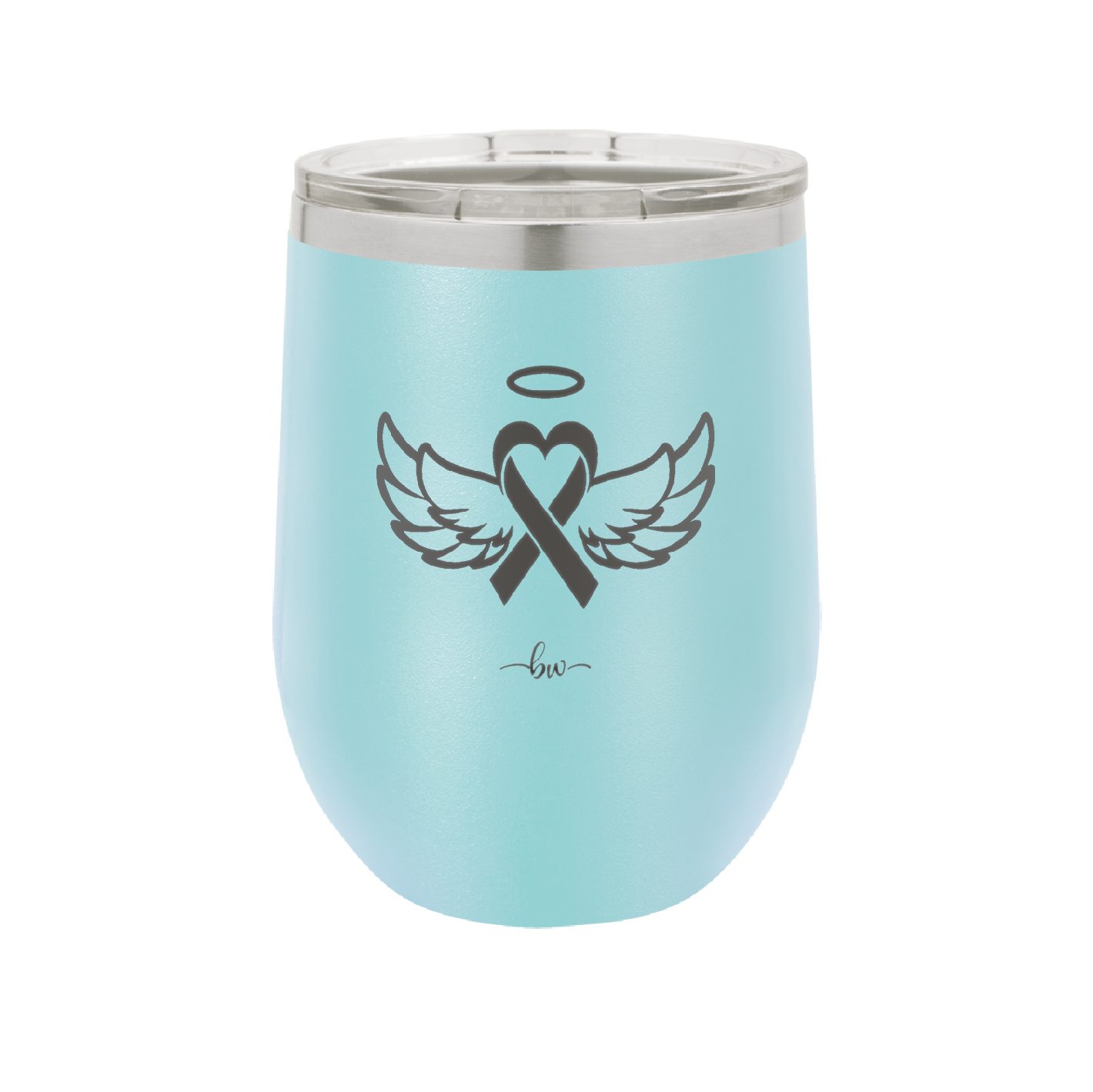 Breast Cancer Ribbon Wings Halo - Laser Engraved Stainless Steel Drinkware - 1523 -