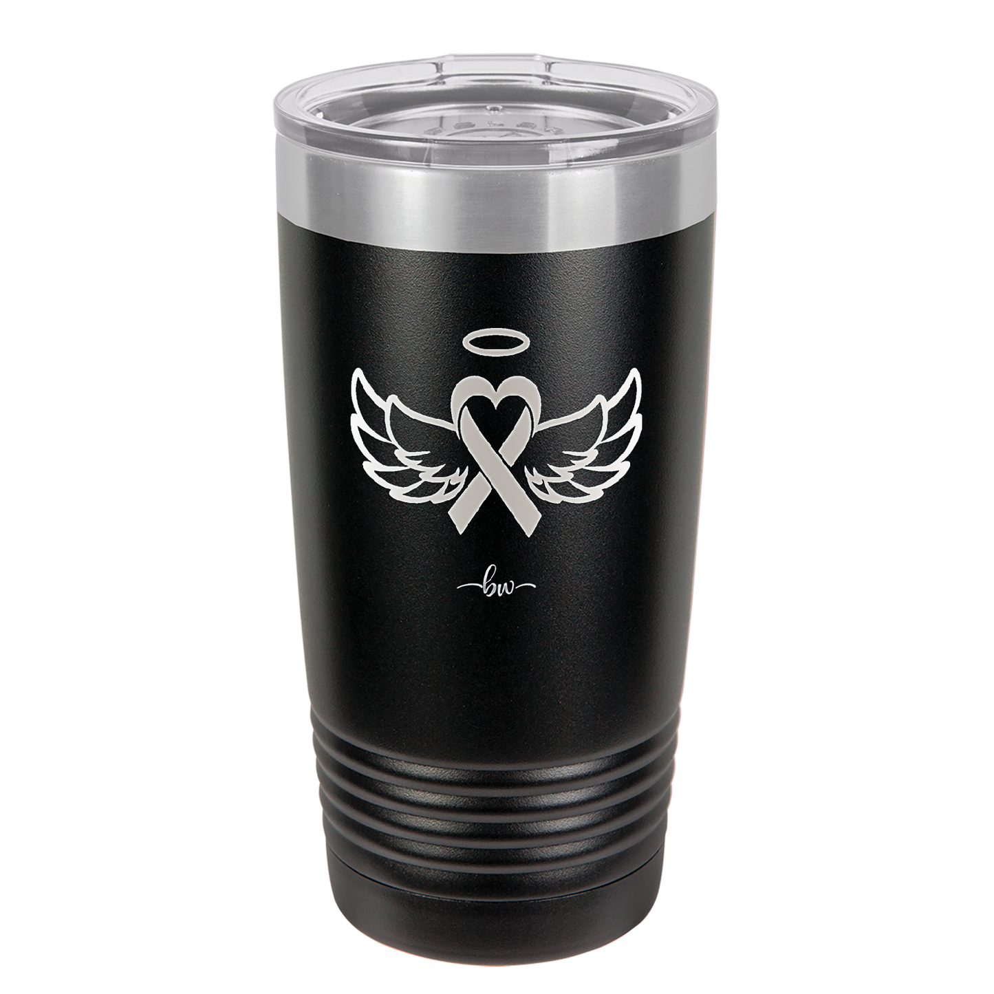 Breast Cancer Ribbon Wings Halo - Laser Engraved Stainless Steel Drinkware - 1523 -