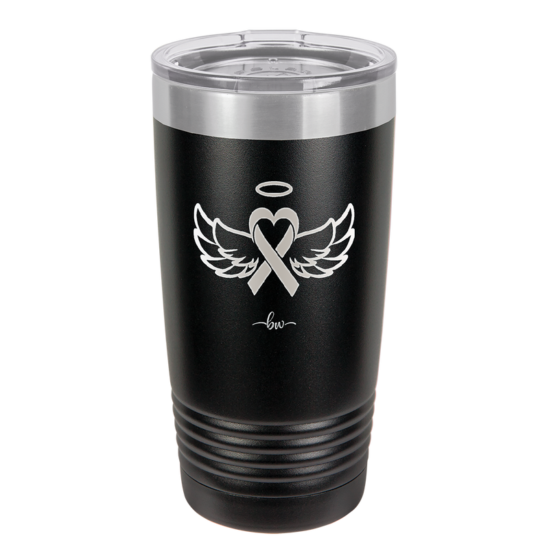 Breast Cancer Ribbon Wings Halo - Laser Engraved Stainless Steel Drinkware - 1523 -
