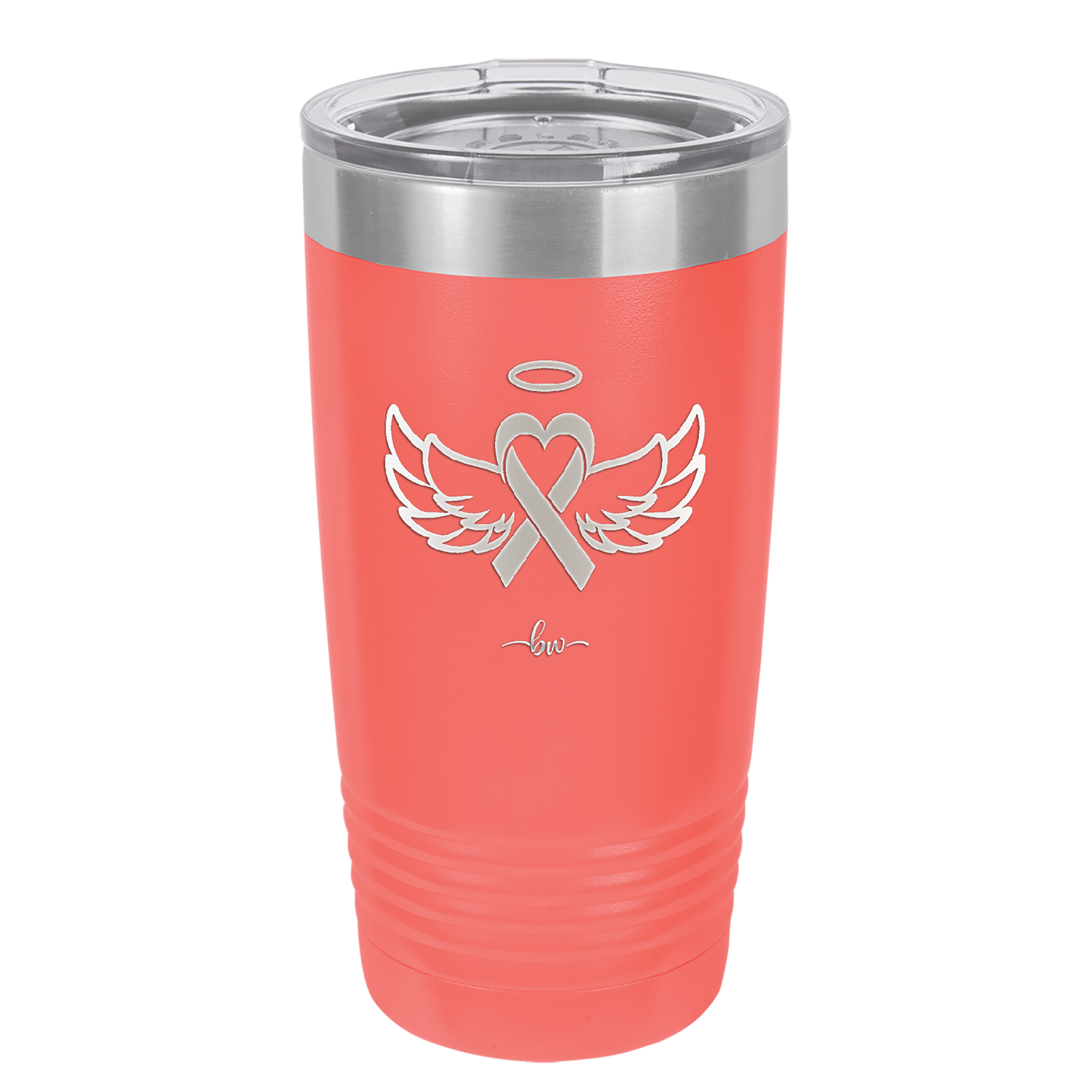 Breast Cancer Ribbon Wings Halo - Laser Engraved Stainless Steel Drinkware - 1523 -