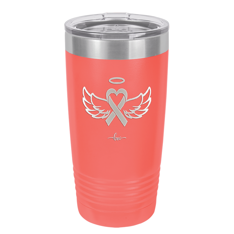 Breast Cancer Ribbon Wings Halo - Laser Engraved Stainless Steel Drinkware - 1523 -