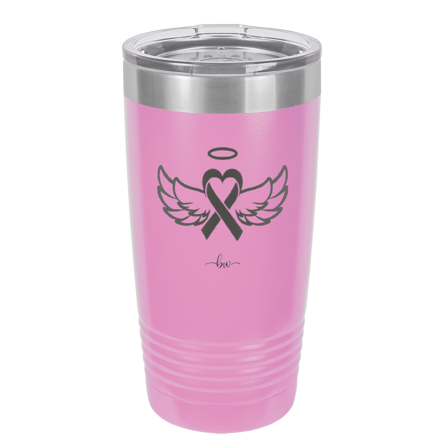 Breast Cancer Ribbon Wings Halo - Laser Engraved Stainless Steel Drinkware - 1523 -