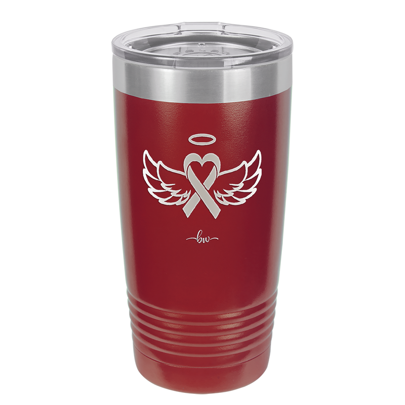 Breast Cancer Ribbon Wings Halo - Laser Engraved Stainless Steel Drinkware - 1523 -