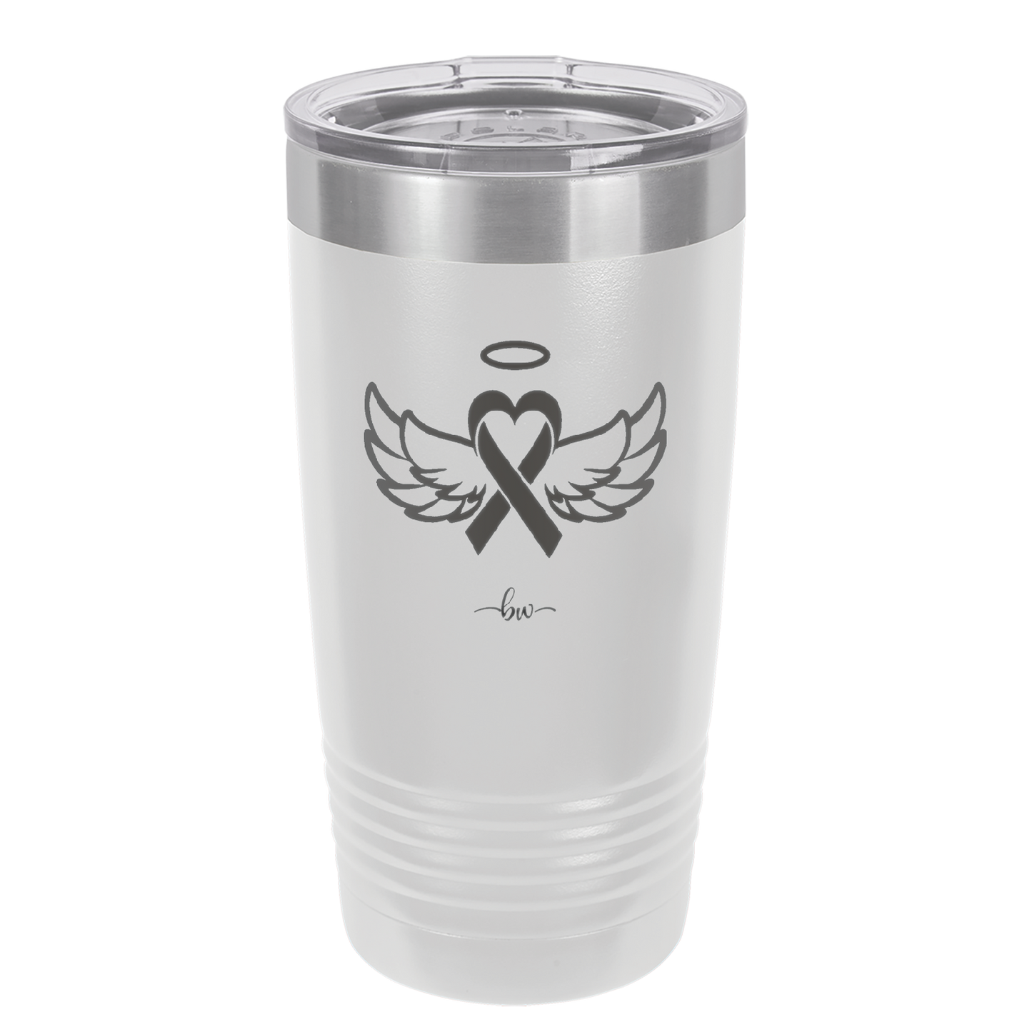 Breast Cancer Ribbon Wings Halo - Laser Engraved Stainless Steel Drinkware - 1523 -
