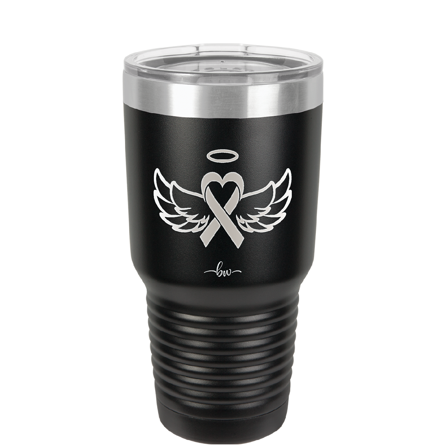 Breast Cancer Ribbon Wings Halo - Laser Engraved Stainless Steel Drinkware - 1523 -