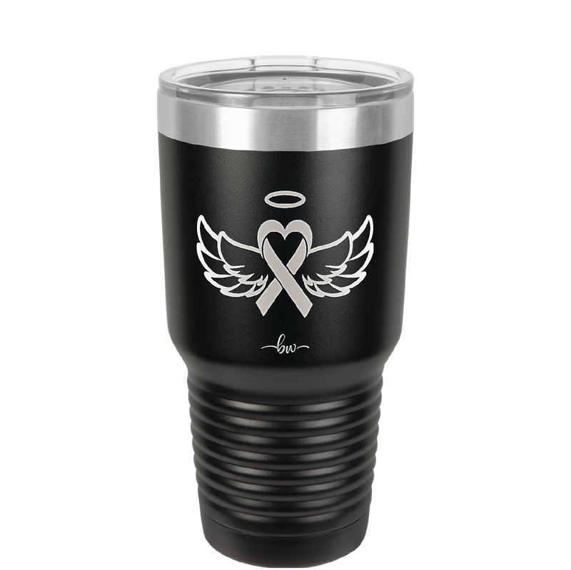 Breast Cancer Ribbon Wings Halo - Laser Engraved Stainless Steel Drinkware - 1523 -
