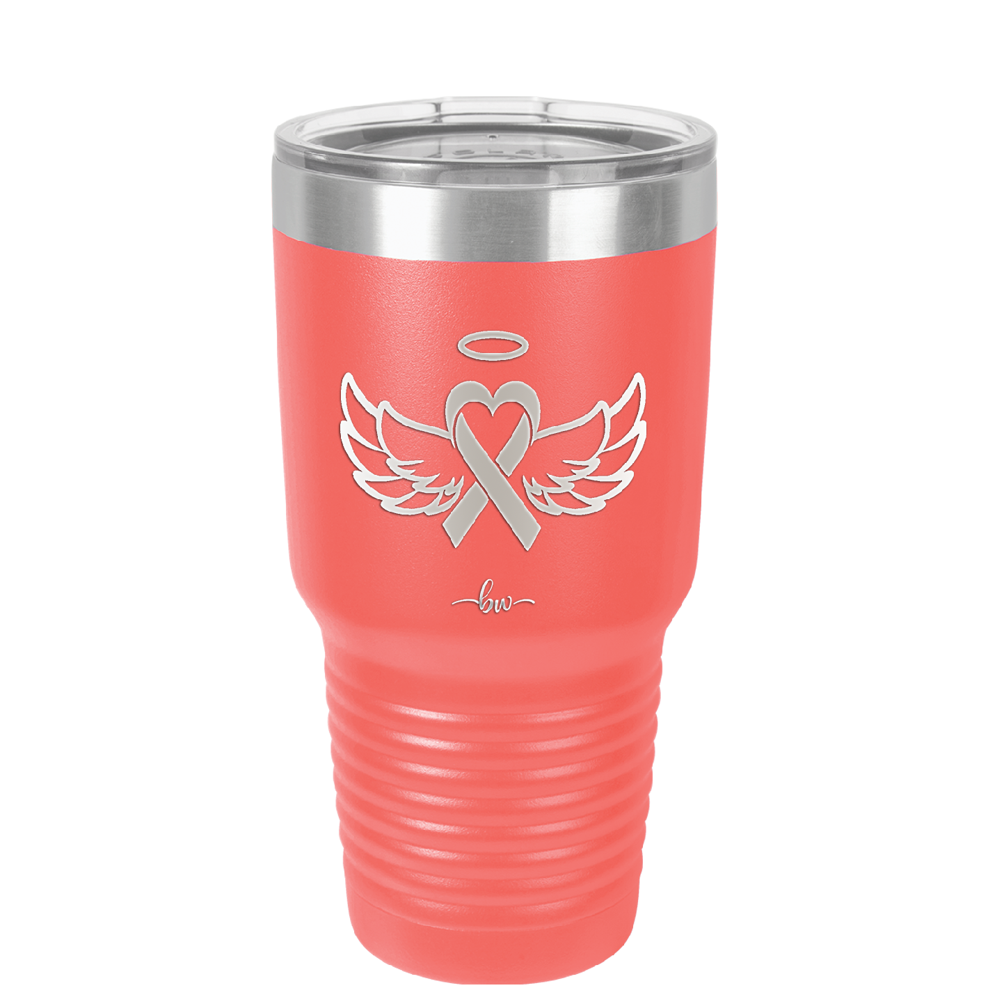 Breast Cancer Ribbon Wings Halo - Laser Engraved Stainless Steel Drinkware - 1523 -