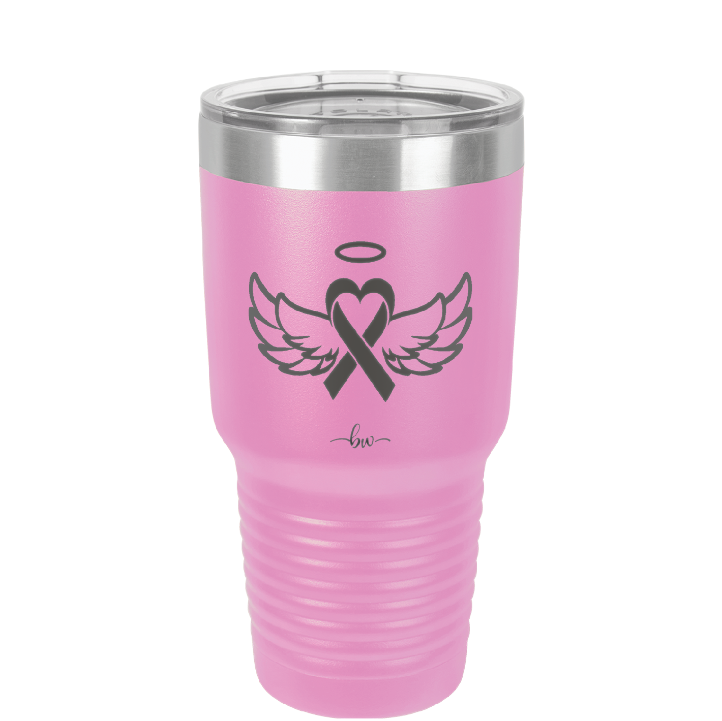 Breast Cancer Ribbon Wings Halo - Laser Engraved Stainless Steel Drinkware - 1523 -