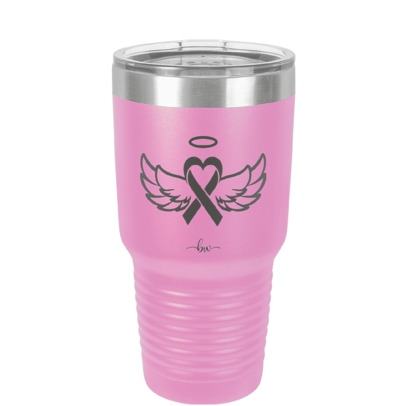 Breast Cancer Ribbon Wings Halo - Laser Engraved Stainless Steel Drinkware - 1523 -
