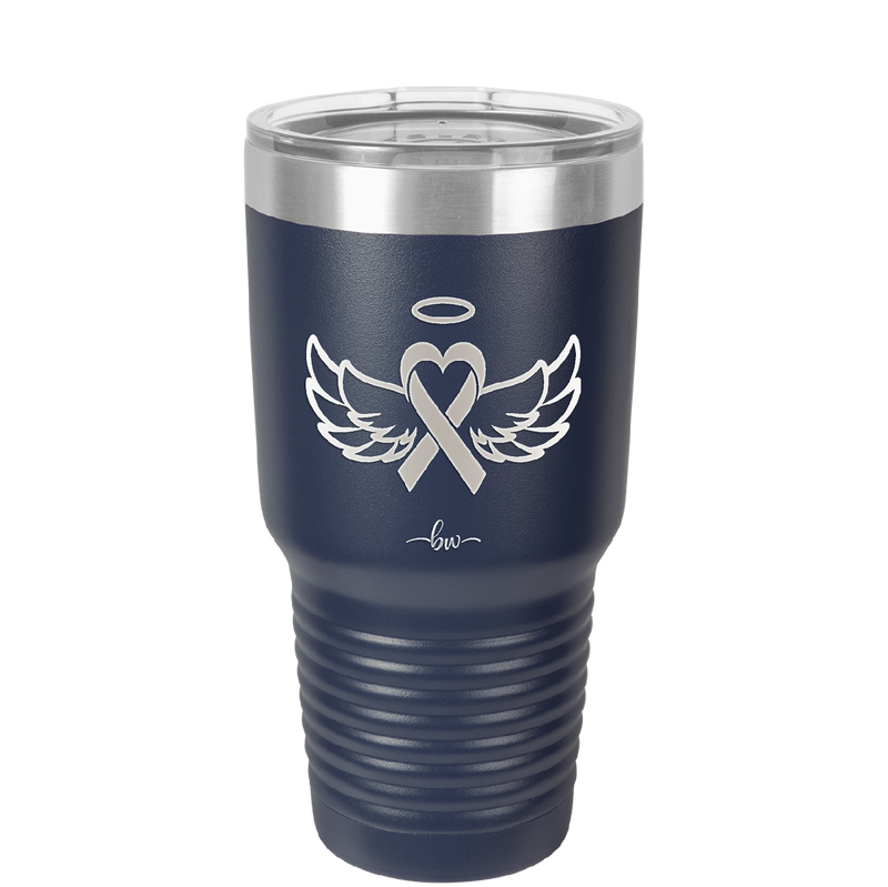 Breast Cancer Ribbon Wings Halo - Laser Engraved Stainless Steel Drinkware - 1523 -