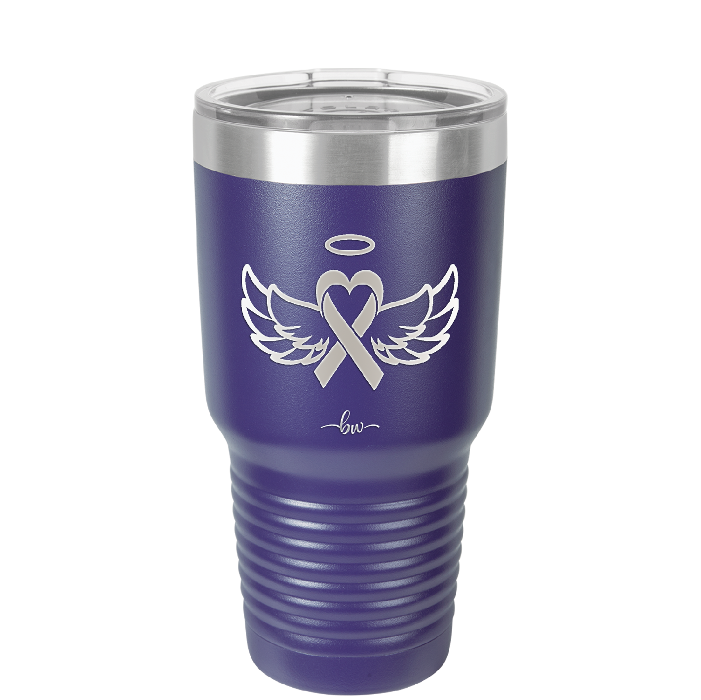 Breast Cancer Ribbon Wings Halo - Laser Engraved Stainless Steel Drinkware - 1523 -