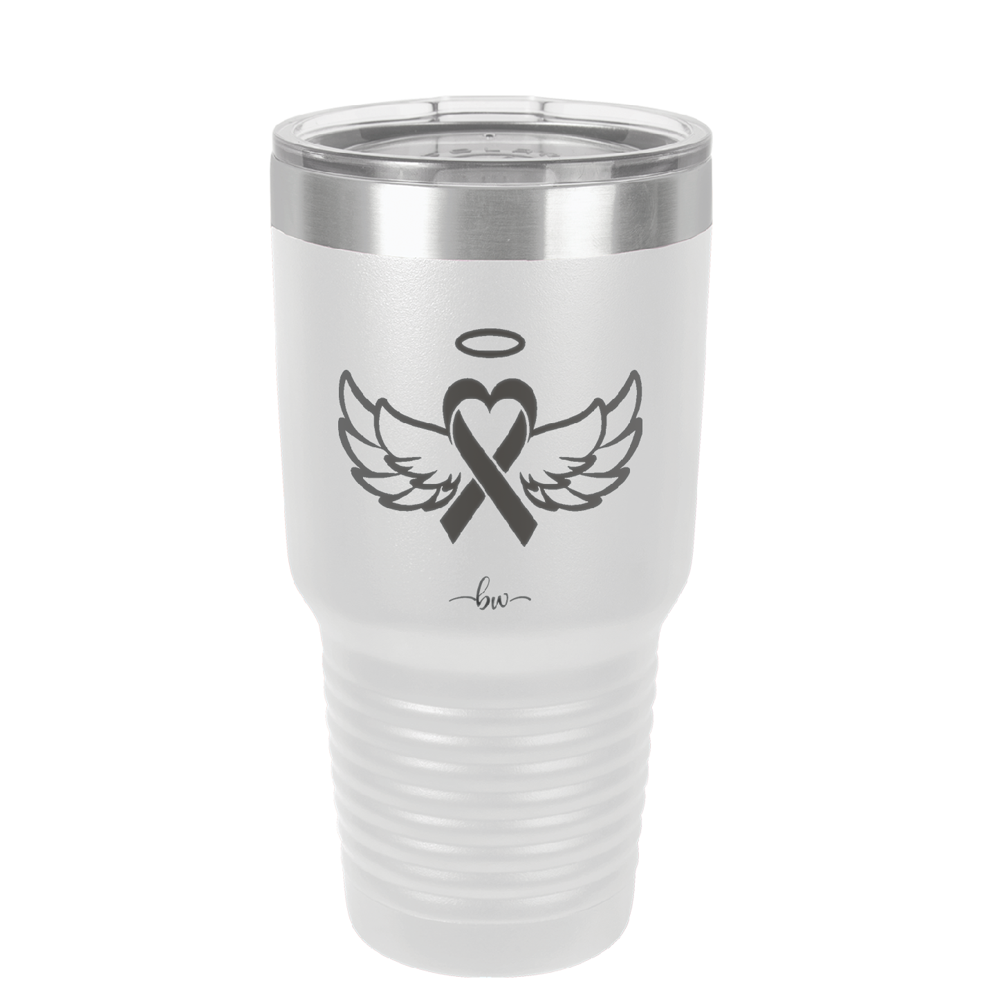 Breast Cancer Ribbon Wings Halo - Laser Engraved Stainless Steel Drinkware - 1523 -