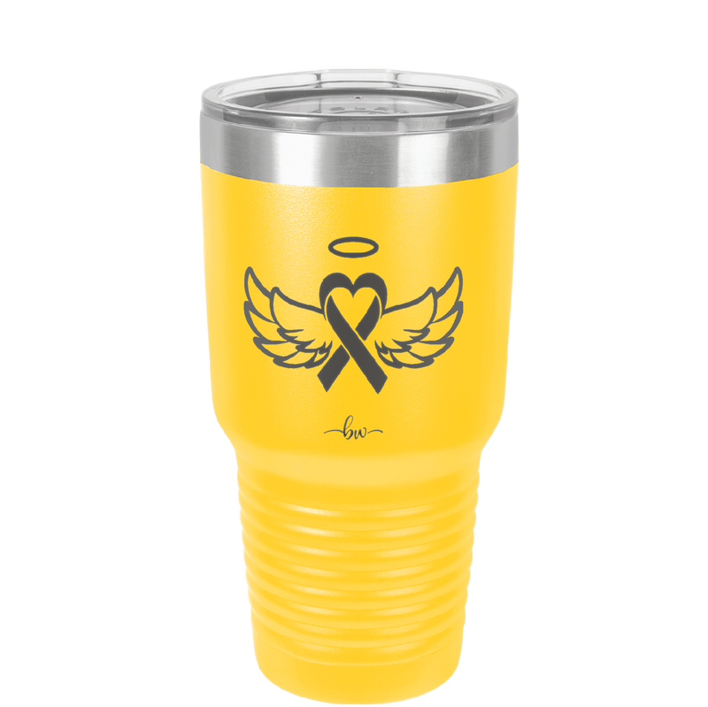 Breast Cancer Ribbon Wings Halo - Laser Engraved Stainless Steel Drinkware - 1523 -