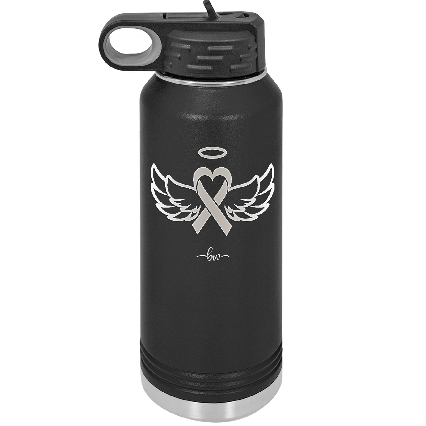 Breast Cancer Ribbon Wings Halo - Laser Engraved Stainless Steel Drinkware - 1523 -