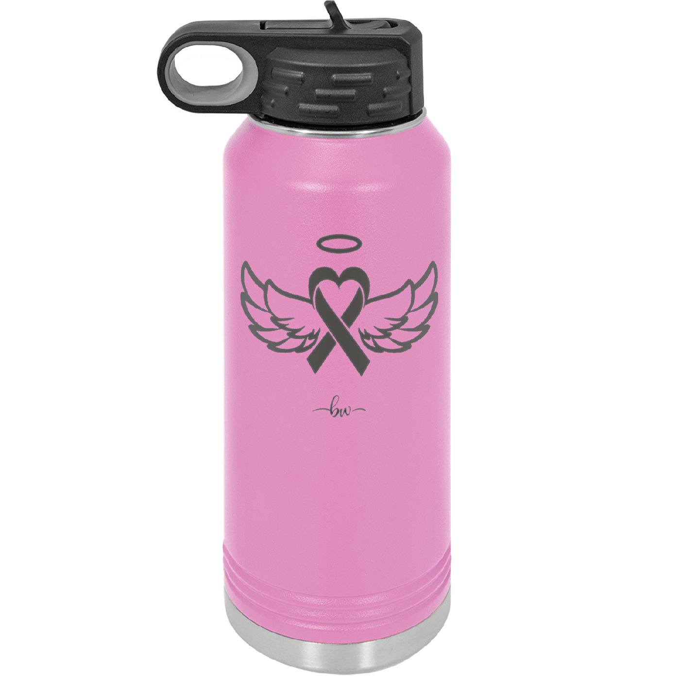 Breast Cancer Ribbon Wings Halo - Laser Engraved Stainless Steel Drinkware - 1523 -