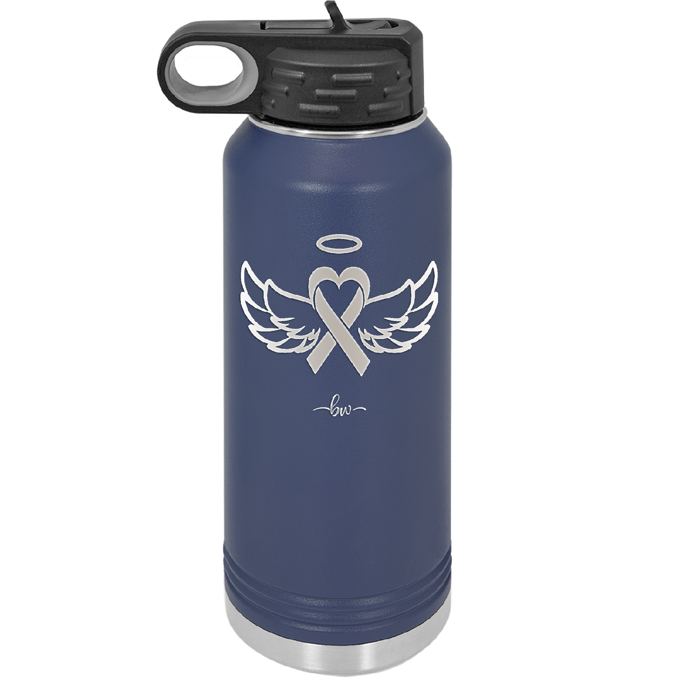 Breast Cancer Ribbon Wings Halo - Laser Engraved Stainless Steel Drinkware - 1523 -