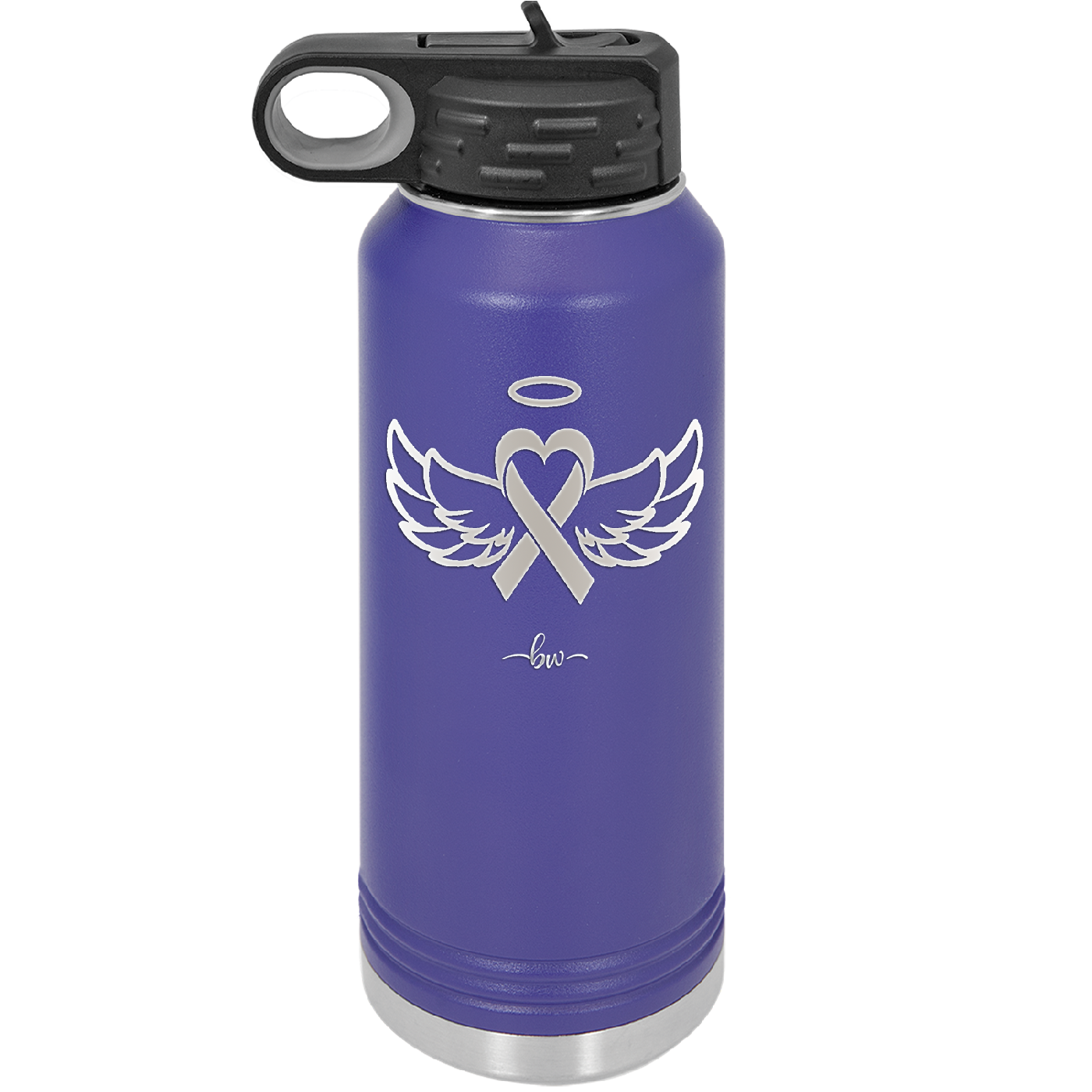 Breast Cancer Ribbon Wings Halo - Laser Engraved Stainless Steel Drinkware - 1523 -