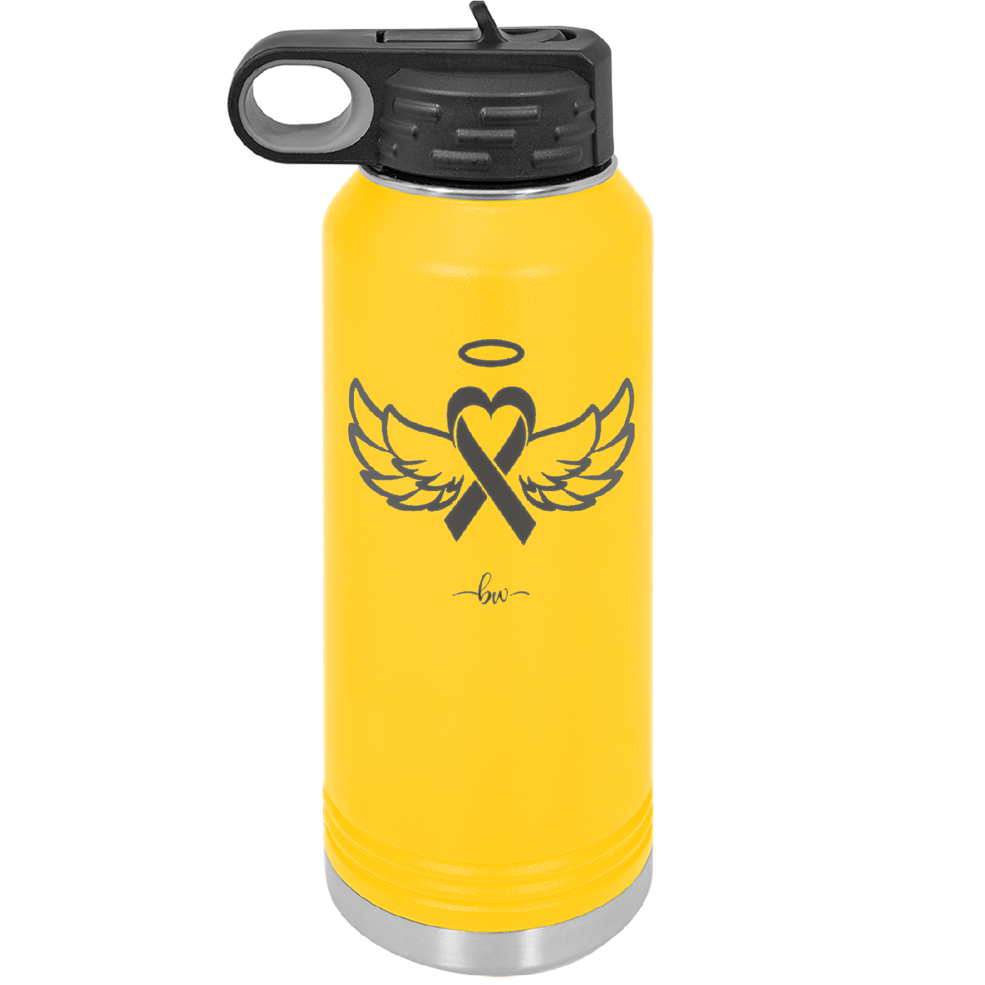 Breast Cancer Ribbon Wings Halo - Laser Engraved Stainless Steel Drinkware - 1523 -