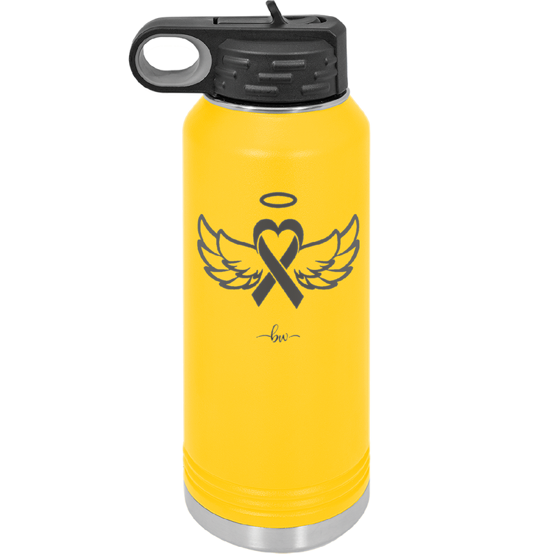 Breast Cancer Ribbon Wings Halo - Laser Engraved Stainless Steel Drinkware - 1523 -