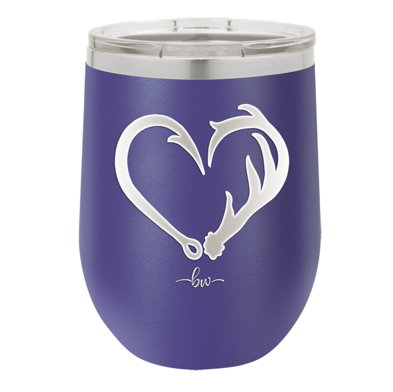 Fish Hook Deer Antler Heart - Laser Engraved Stainless Steel Drinkware - 1542 -