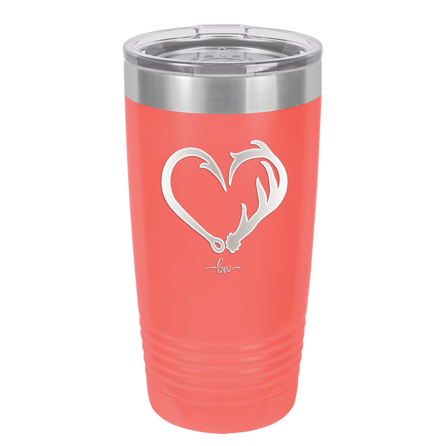 Fish Hook Deer Antler Heart - Laser Engraved Stainless Steel Drinkware - 1542 -