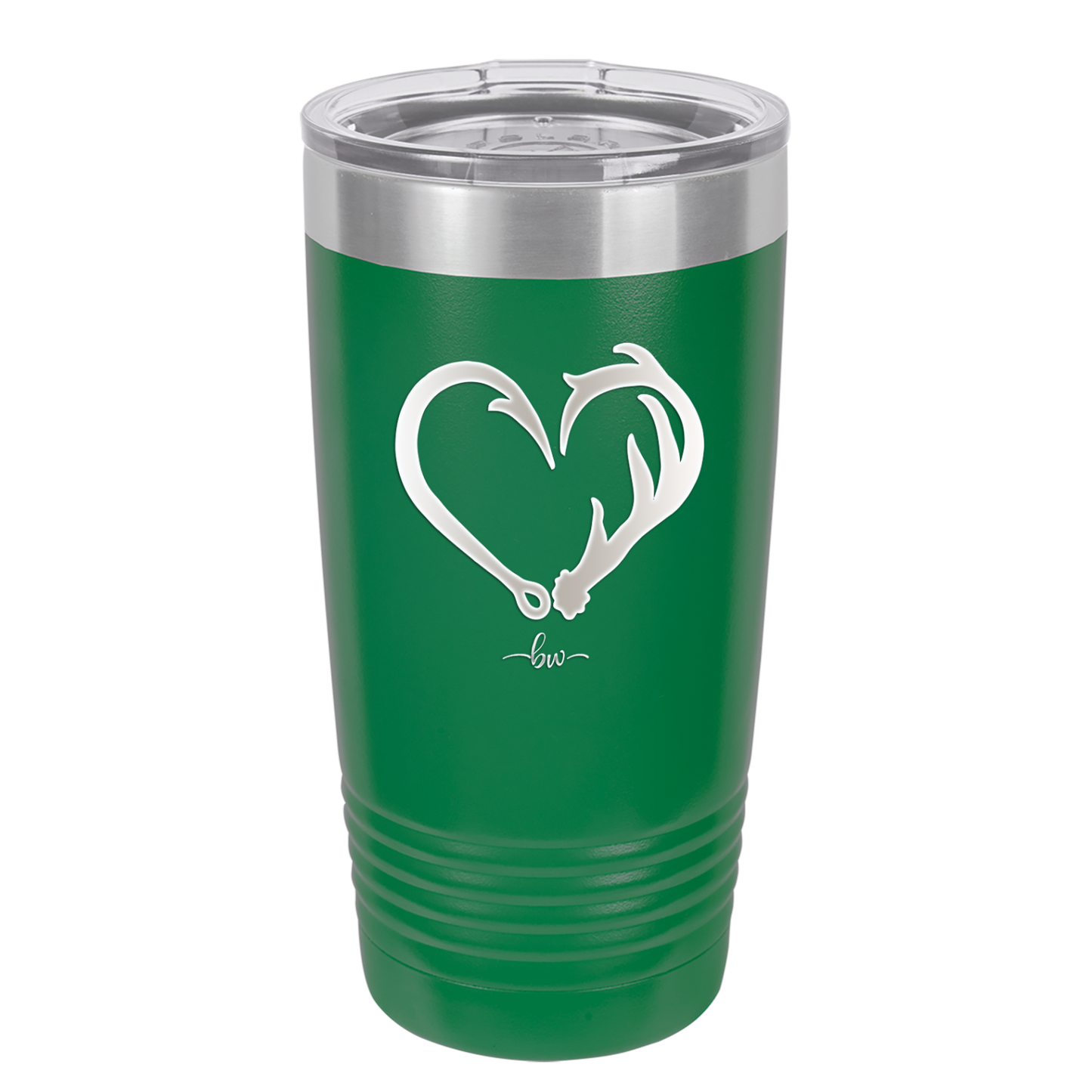 Fish Hook Deer Antler Heart - Laser Engraved Stainless Steel Drinkware - 1542 -