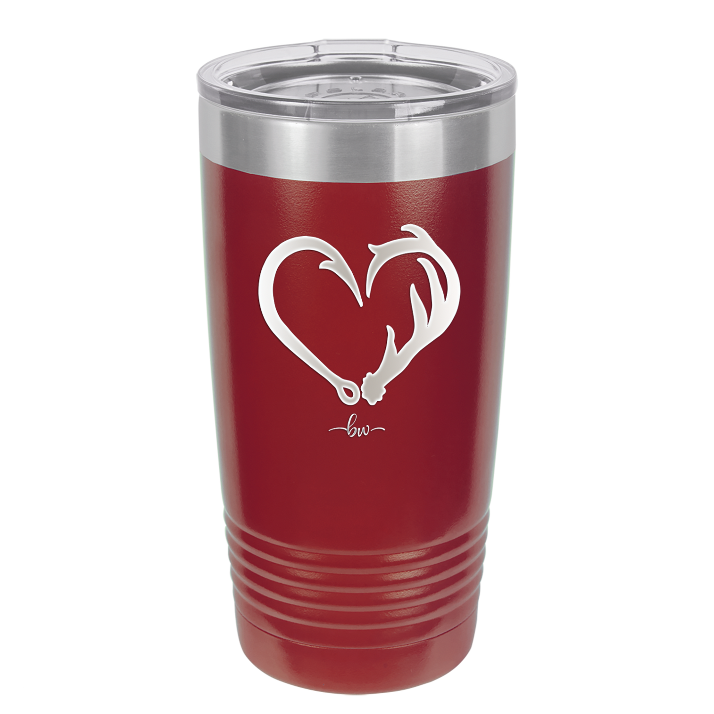 Fish Hook Deer Antler Heart - Laser Engraved Stainless Steel Drinkware - 1542 -