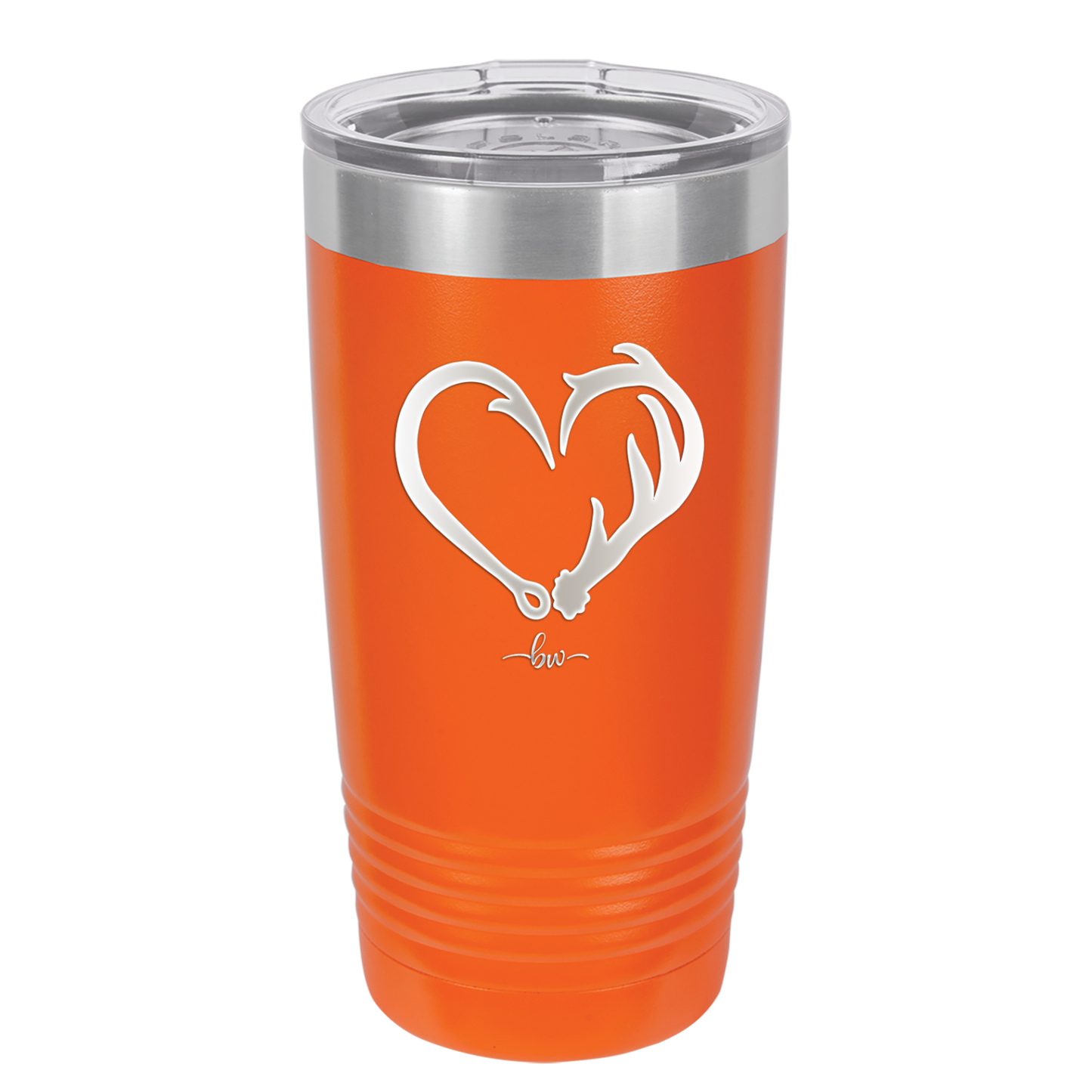Fish Hook Deer Antler Heart - Laser Engraved Stainless Steel Drinkware - 1542 -