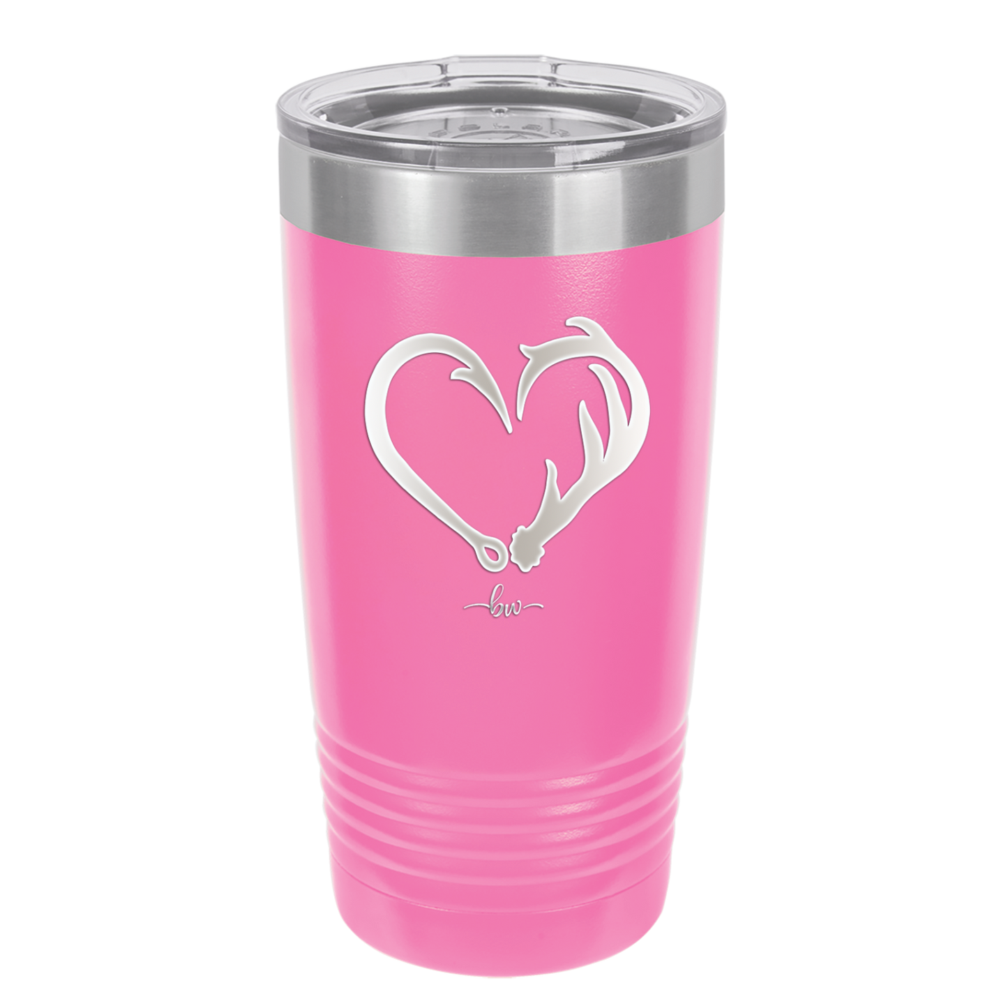 Fish Hook Deer Antler Heart - Laser Engraved Stainless Steel Drinkware - 1542 -