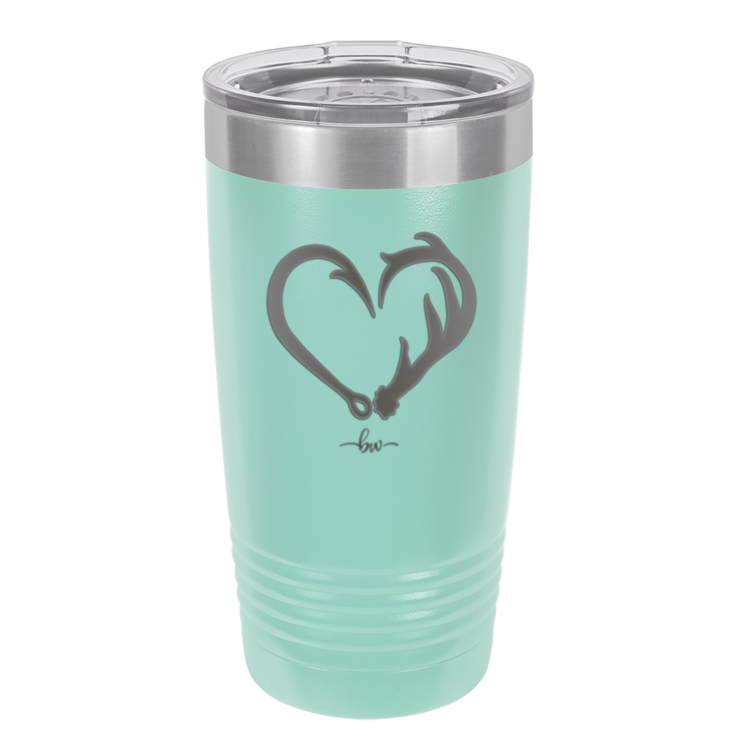 Fish Hook Deer Antler Heart - Laser Engraved Stainless Steel Drinkware - 1542 -
