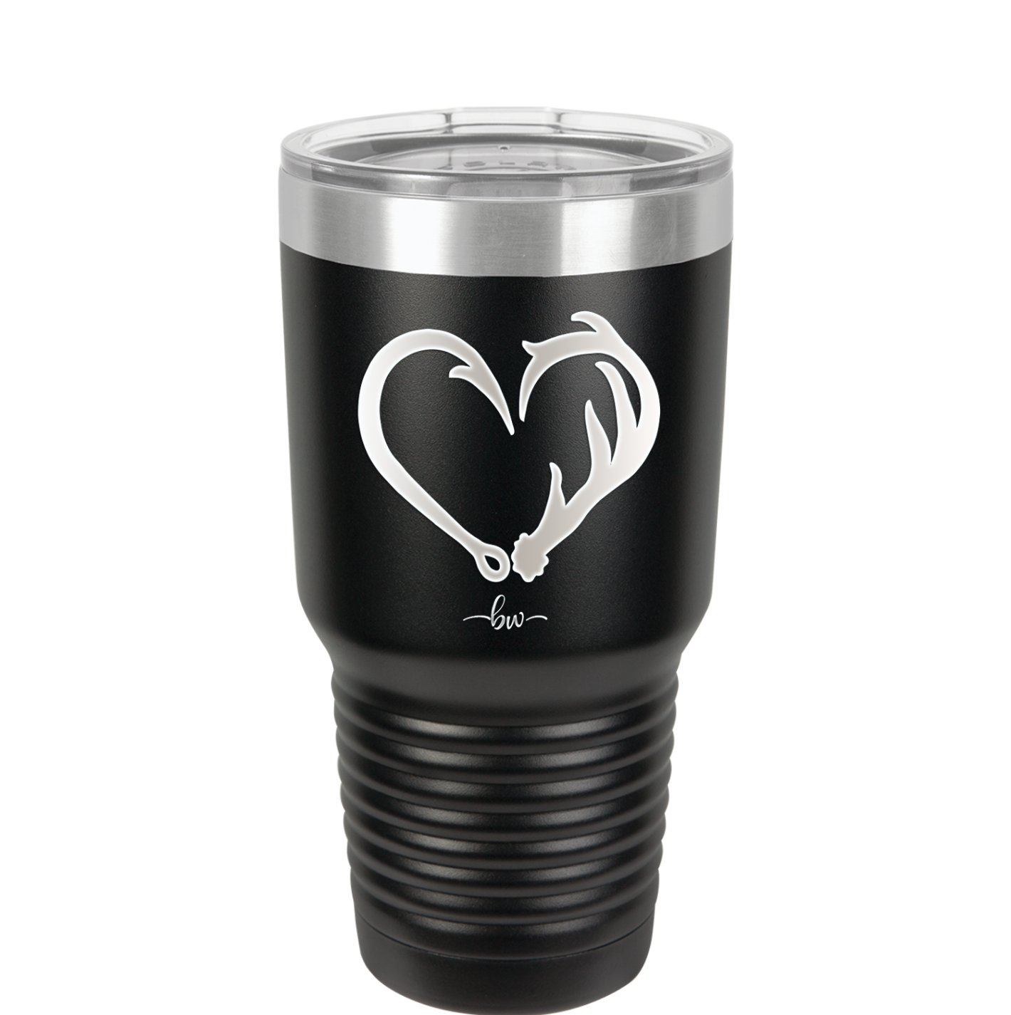 Fish Hook Deer Antler Heart - Laser Engraved Stainless Steel Drinkware - 1542 -
