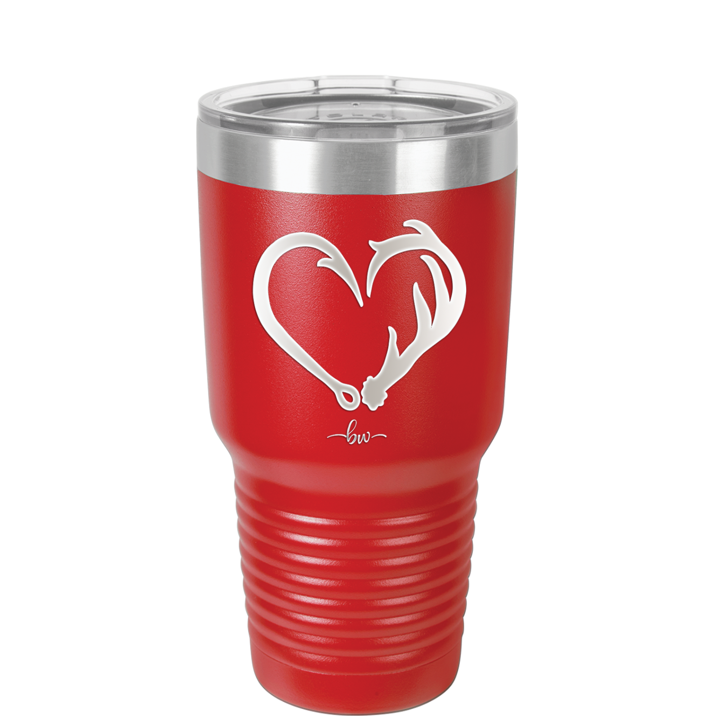 Fish Hook Deer Antler Heart - Laser Engraved Stainless Steel Drinkware - 1542 -