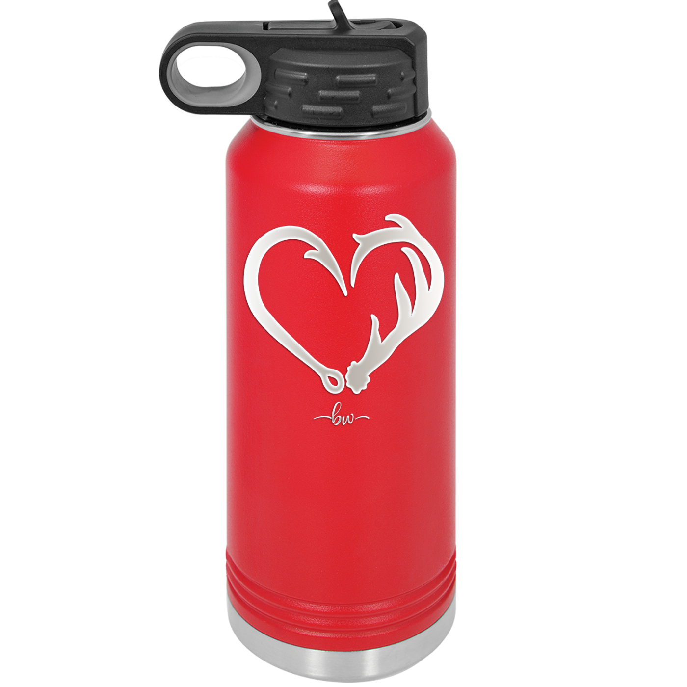 Fish Hook Deer Antler Heart - Laser Engraved Stainless Steel Drinkware - 1542 -