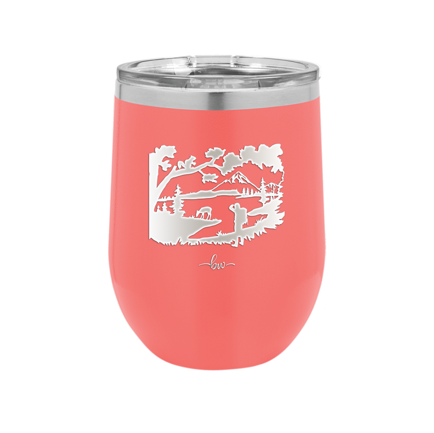 Mountain Lake Silhouette - Laser Engraved Stainless Steel Drinkware - 1575 -