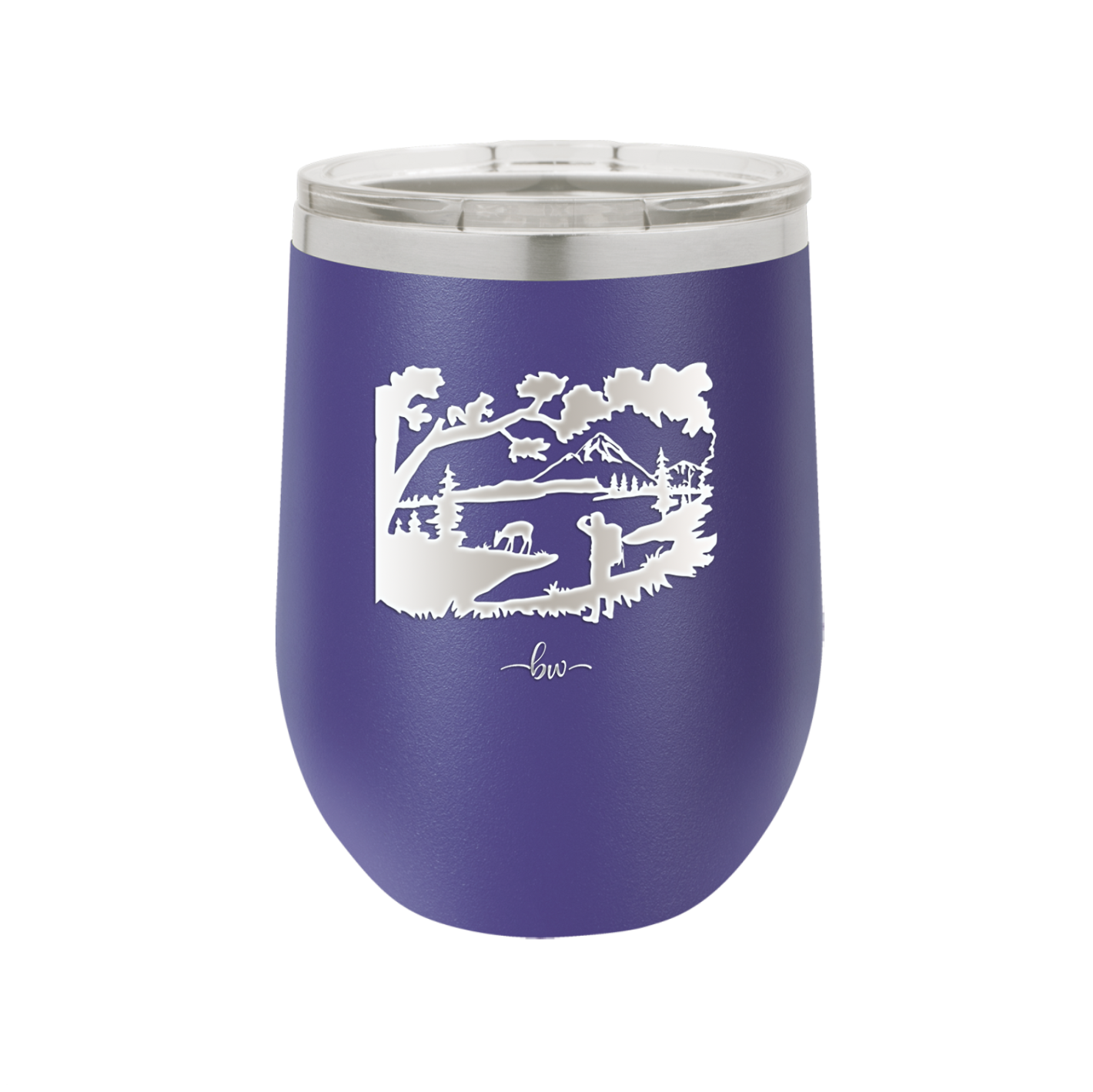 Mountain Lake Silhouette - Laser Engraved Stainless Steel Drinkware - 1575 -