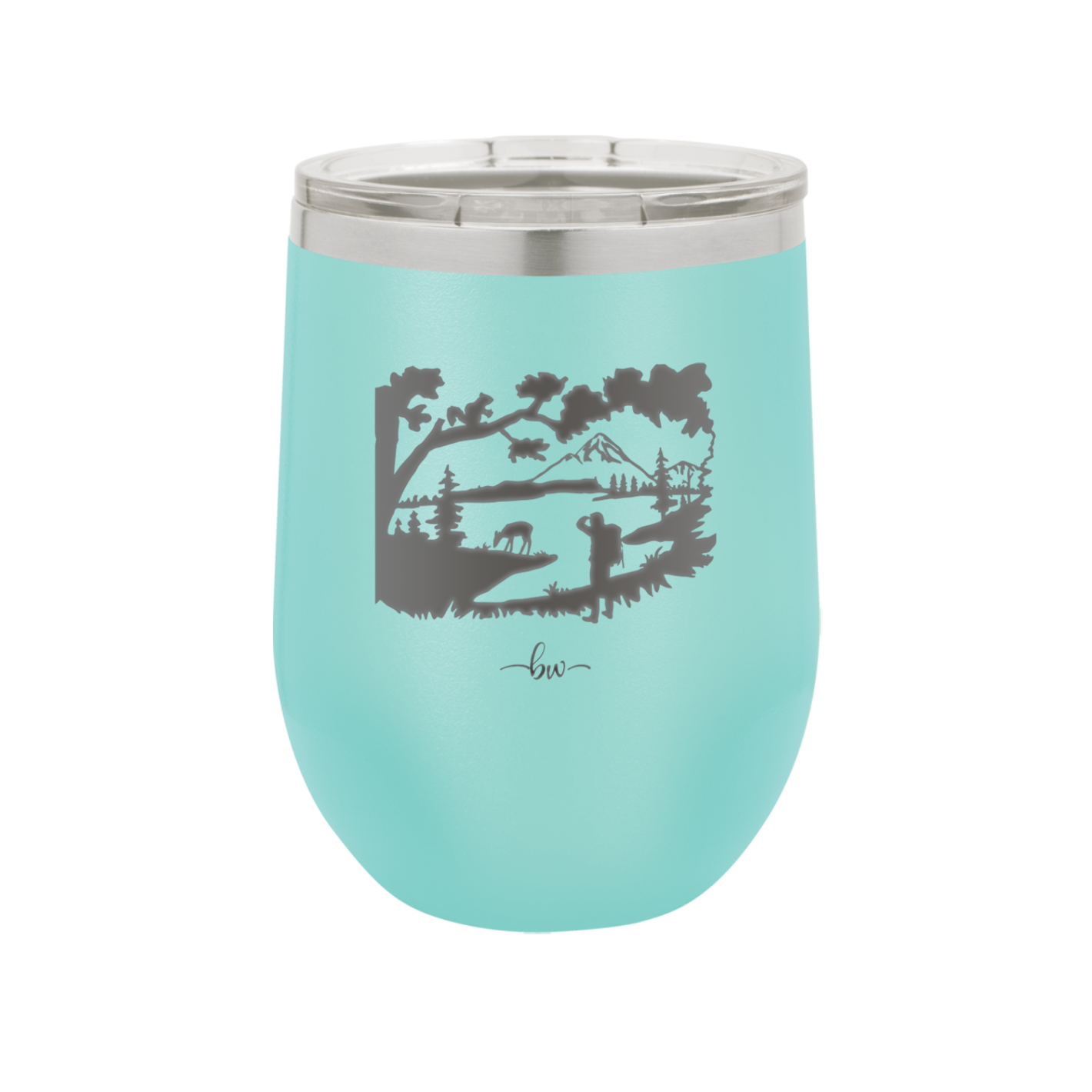 Mountain Lake Silhouette - Laser Engraved Stainless Steel Drinkware - 1575 -