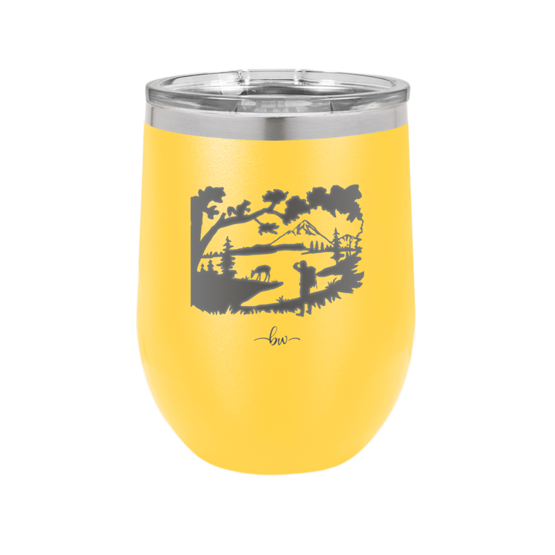 Mountain Lake Silhouette - Laser Engraved Stainless Steel Drinkware - 1575 -