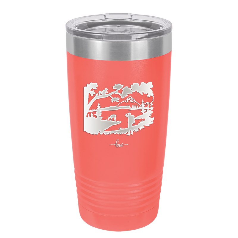 Mountain Lake Silhouette - Laser Engraved Stainless Steel Drinkware - 1575 -