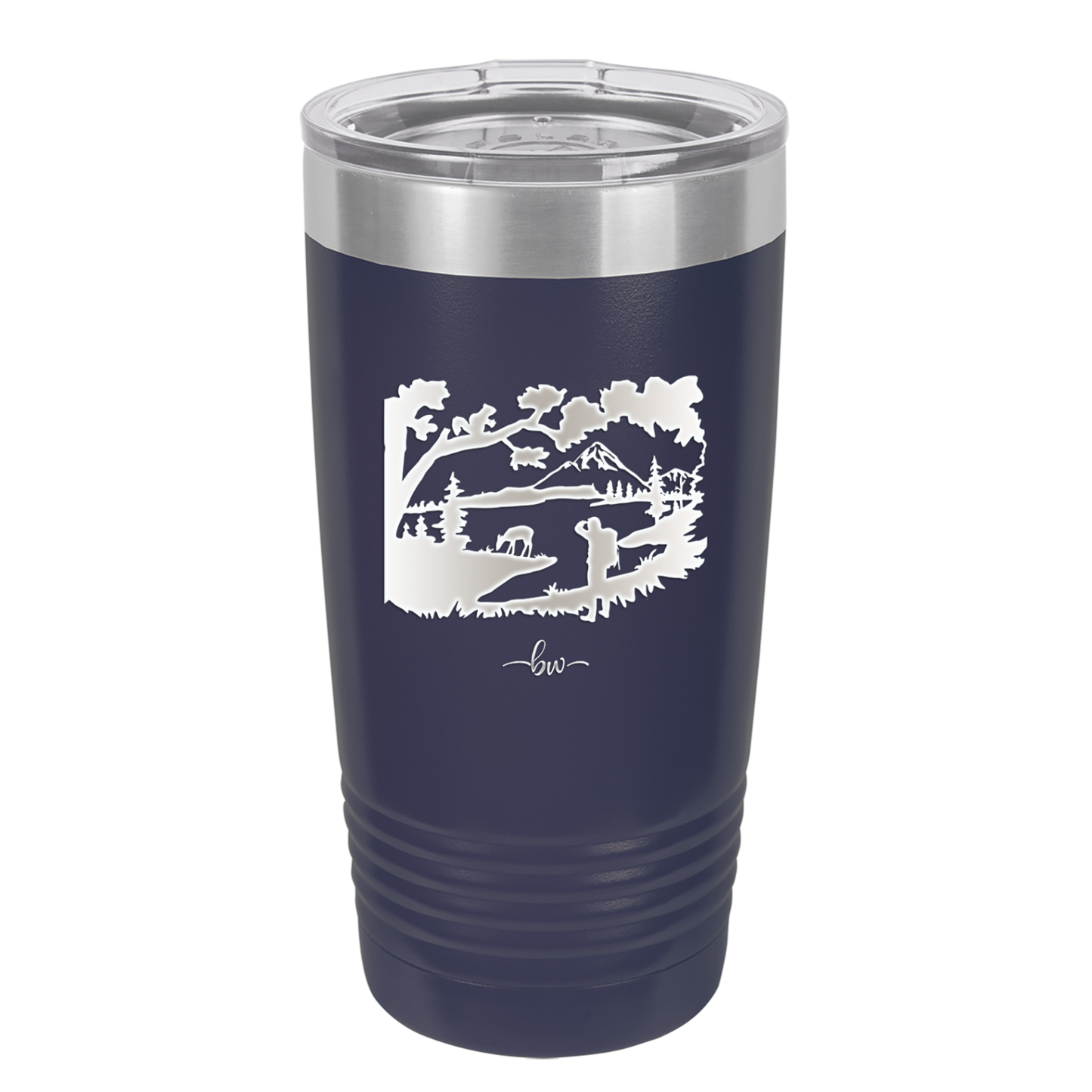 Mountain Lake Silhouette - Laser Engraved Stainless Steel Drinkware - 1575 -