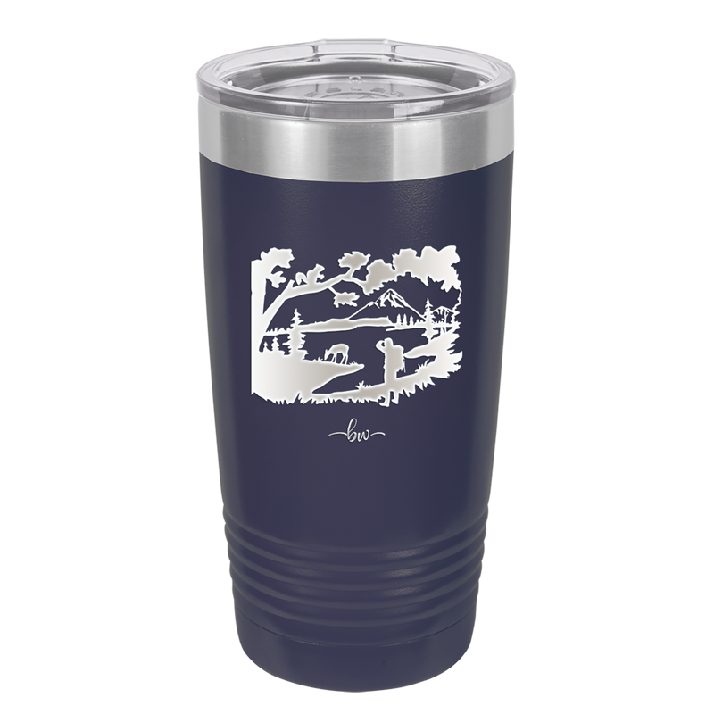 Mountain Lake Silhouette - Laser Engraved Stainless Steel Drinkware - 1575 -