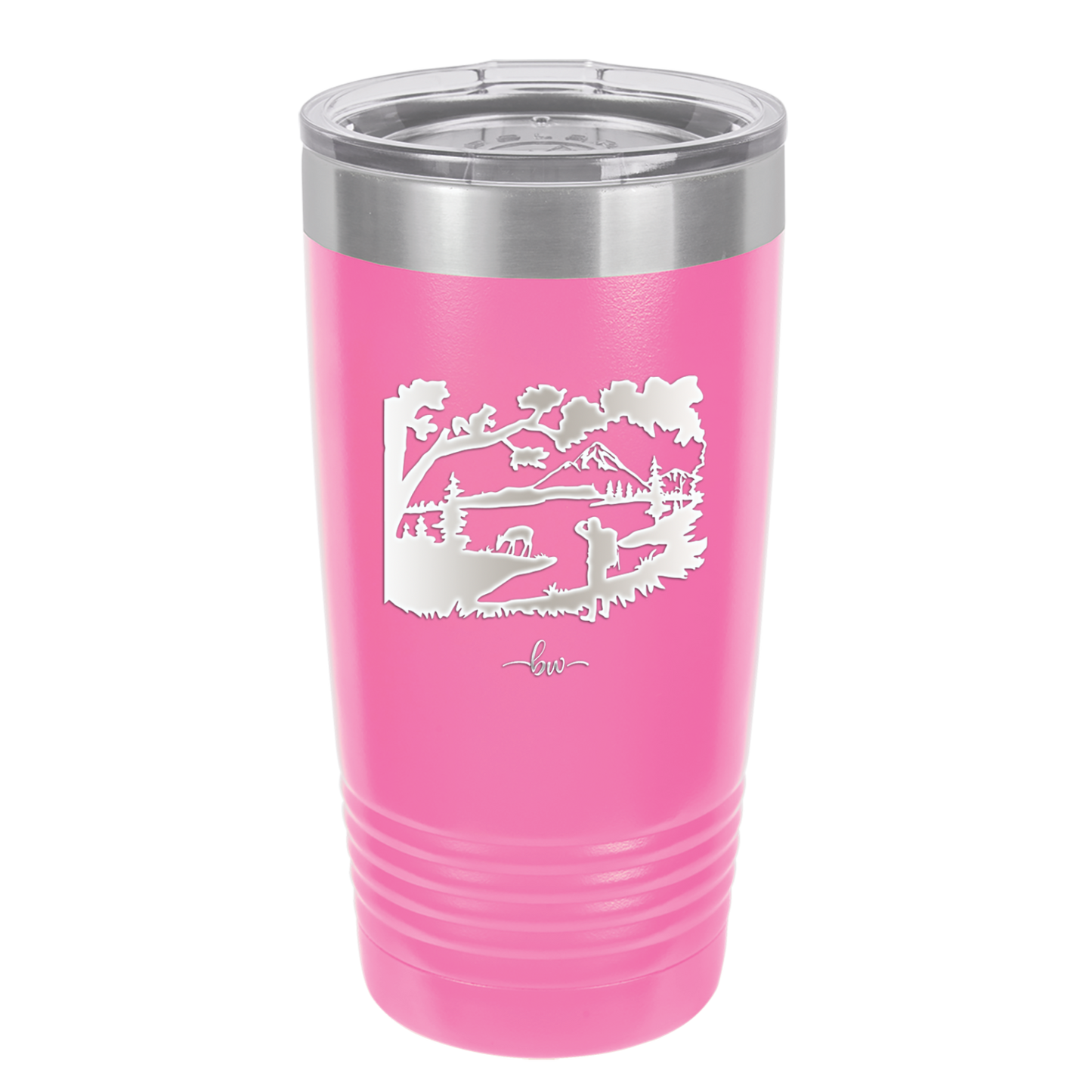 Mountain Lake Silhouette - Laser Engraved Stainless Steel Drinkware - 1575 -