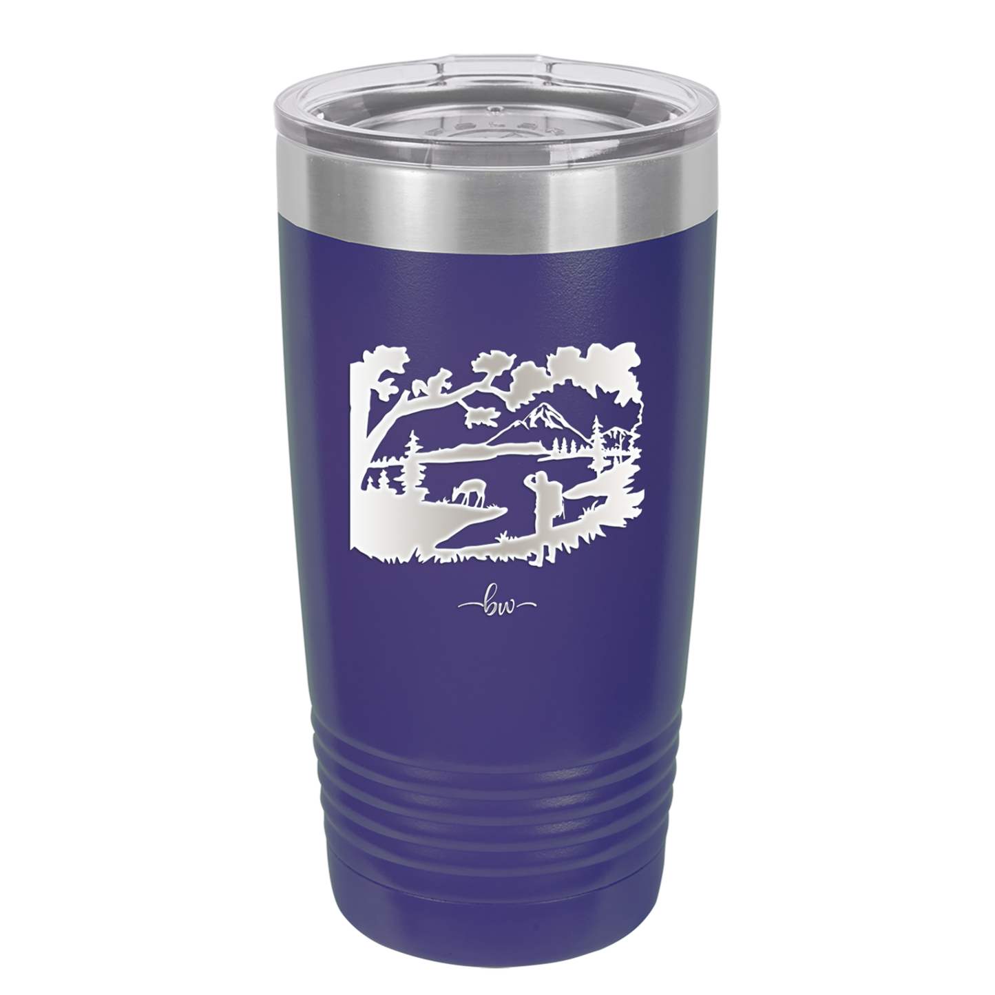 Mountain Lake Silhouette - Laser Engraved Stainless Steel Drinkware - 1575 -
