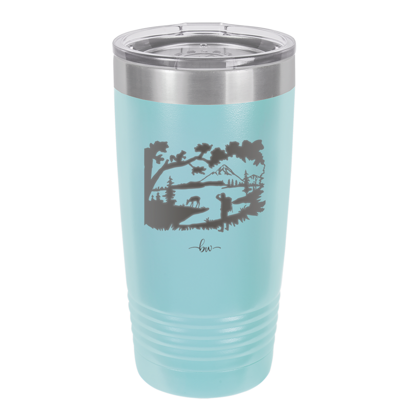 Mountain Lake Silhouette - Laser Engraved Stainless Steel Drinkware - 1575 -