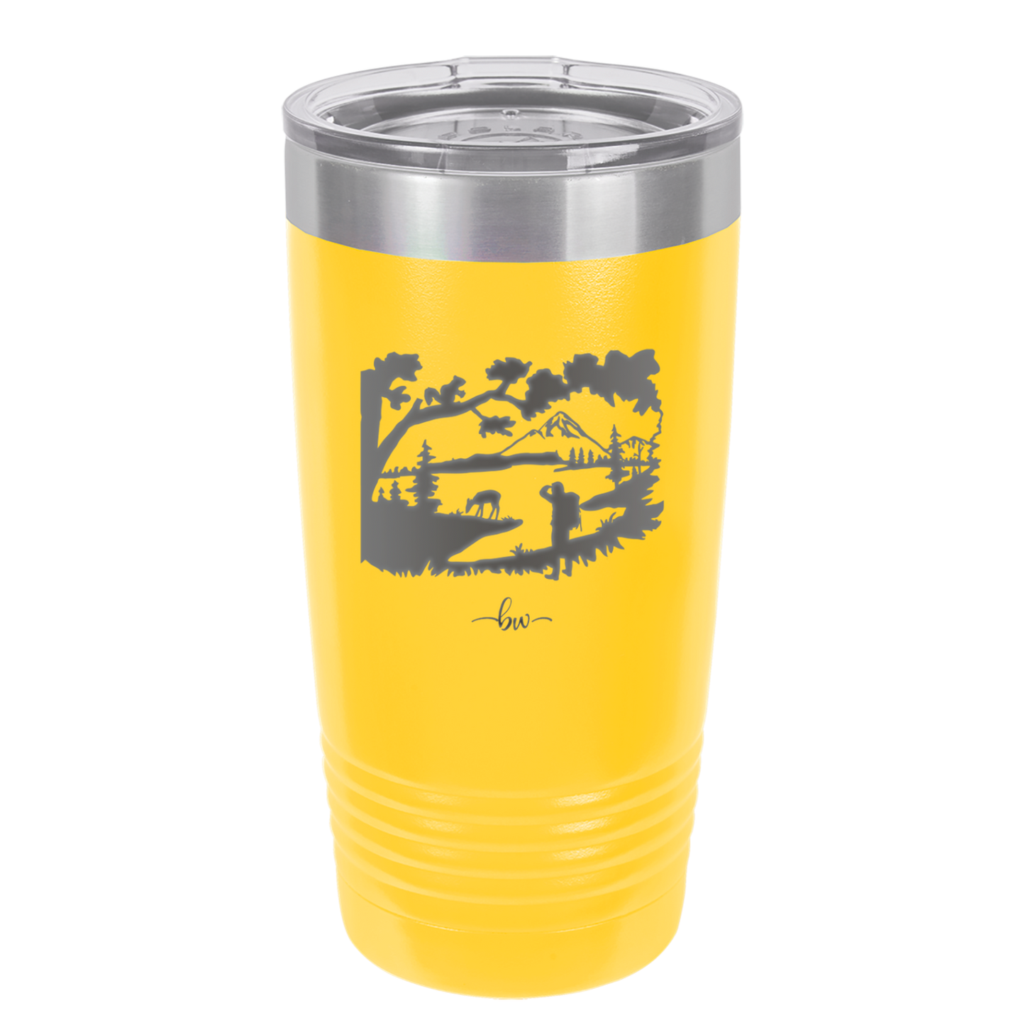 Mountain Lake Silhouette - Laser Engraved Stainless Steel Drinkware - 1575 -