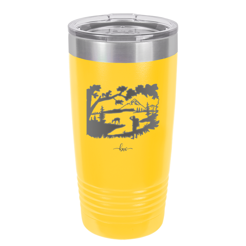 Mountain Lake Silhouette - Laser Engraved Stainless Steel Drinkware - 1575 -