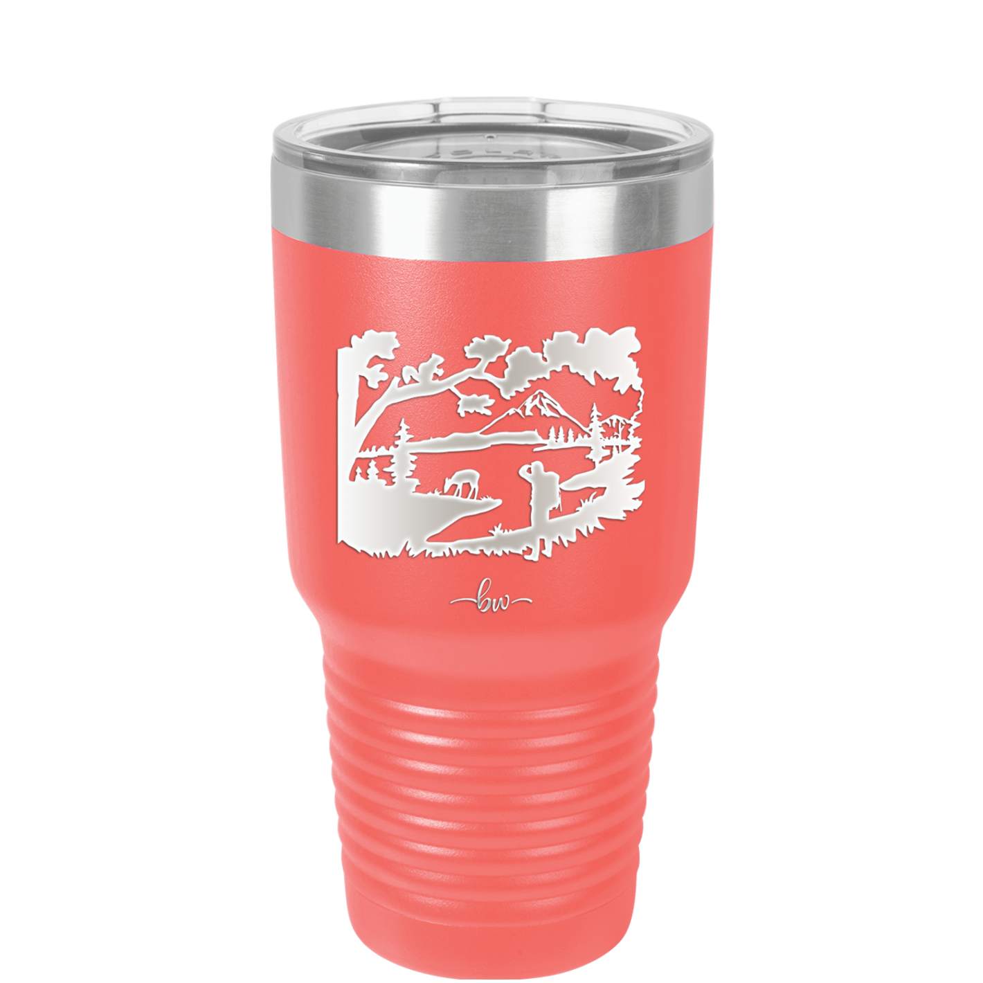 Mountain Lake Silhouette - Laser Engraved Stainless Steel Drinkware - 1575 -